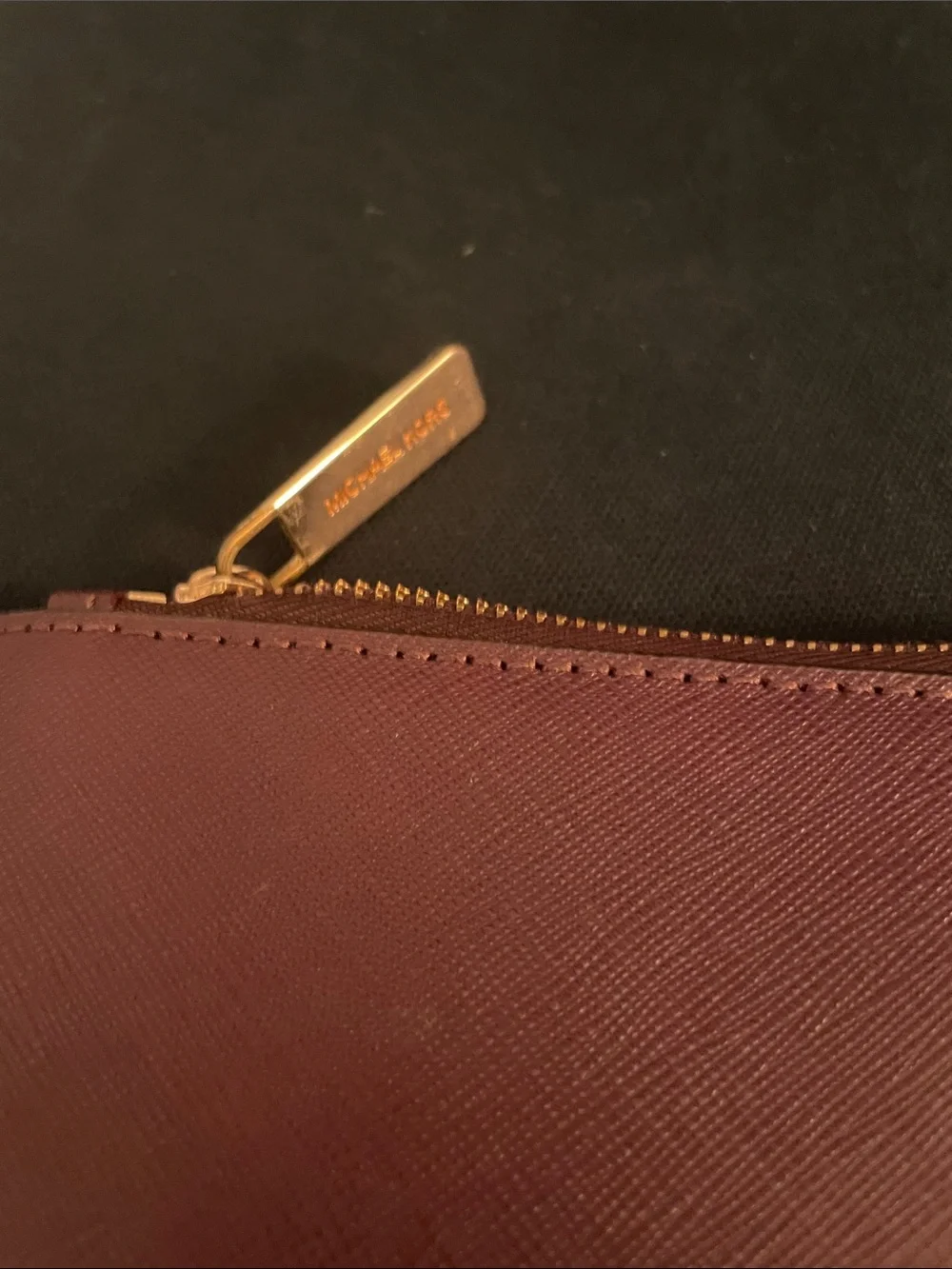 Michael Kors Maroon Leather Zip Pouch with Gold Hardware
